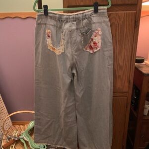 POL Striped Flare Jeans with Floral Patches